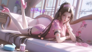 长发粉衣护士