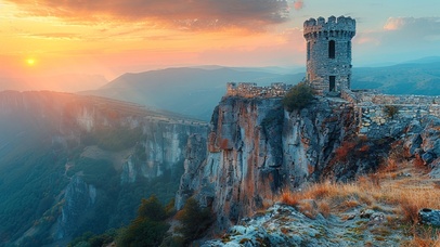 黄昏山顶古堡遗迹