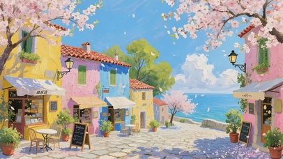 海边油画小镇