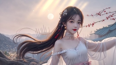 纯洁白裙长发女孩