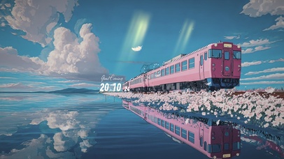 樱花列车AI插画