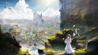 城市废墟下的少女