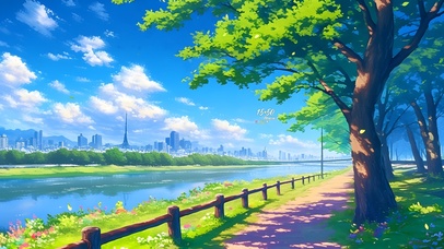 白云阳光湖泊小路