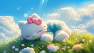 草地鲜花kitty猫