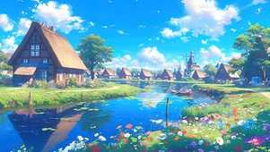 唯美治愈河畔乡村