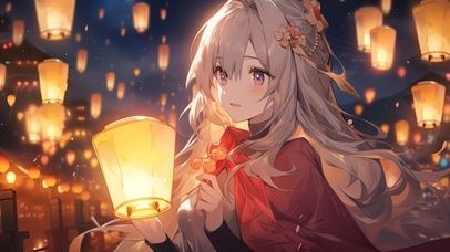 放灯祈福的女孩