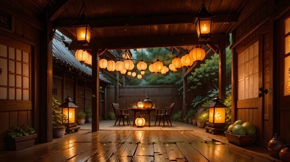 夜色渐深的古风小院