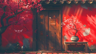 阳光桃花庭院落