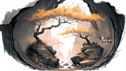 4K枫林溪涧（水墨画）