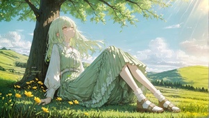 唯美夏日树荫少女