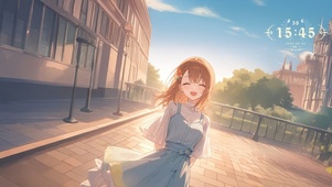 唯美夕阳街道少女