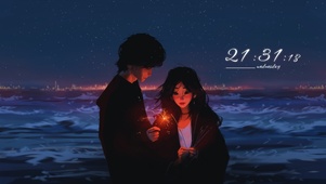 4k 夜晚 大海 男孩 女孩