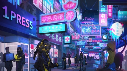 赛博朋克繁华城市街道