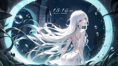 唯美夜空白发少女 