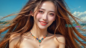 开心的彩色项链美少女