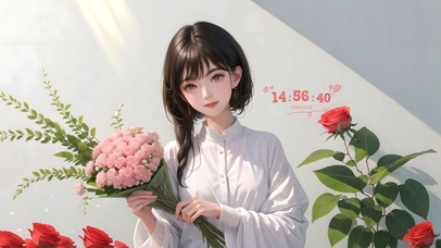 4k小清新鲜花女孩