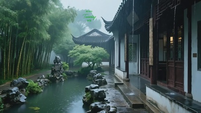 雨中庭院