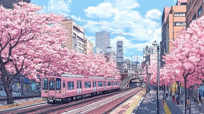 城市浪漫樱花列车