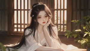 窗棂光影古风少女