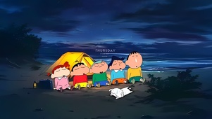 夜晚海边小新