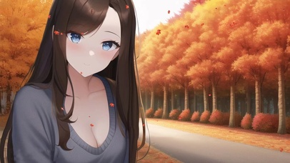 秋天落叶毛衣女孩