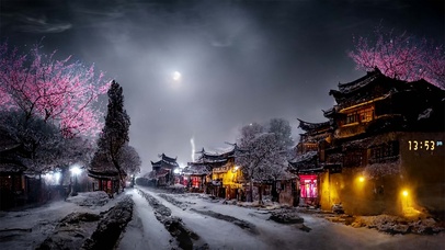 雪后古镇夜