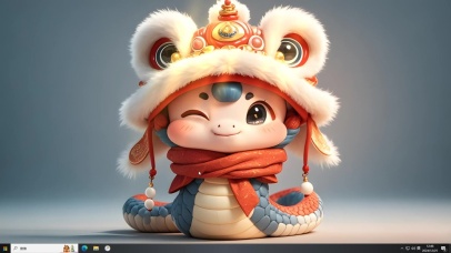 可爱舞狮猫蛇宝，开心每一天