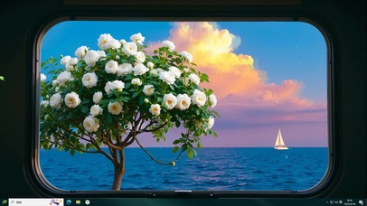 车窗外的浪漫海景主题
