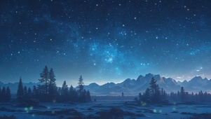 梦幻星空雪原松林