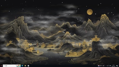 黑金山水插画-桌面主题