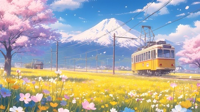 雪山下的春日列车