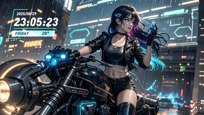 雨中酷飒的机车美女