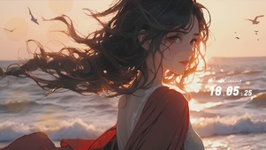 夕阳海边