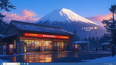 风景主题 雪山下的便利店