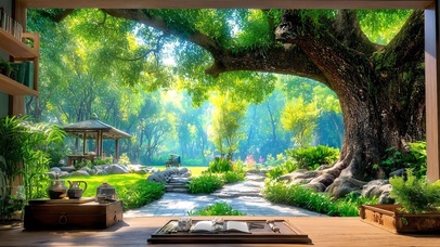 护眼茶室窗外大树