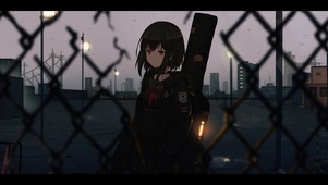 铁栅栏旁的少女