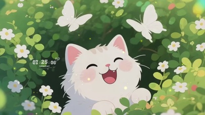 花丛中的开心小猫