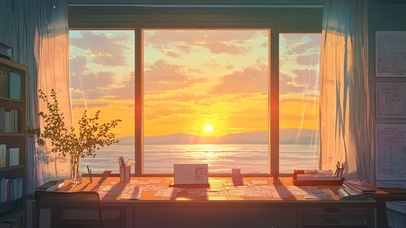 黄昏下的治愈书桌窗台