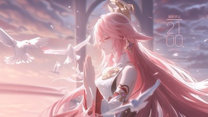 雪墨壁纸丨八重神子丨纯白祈福丨