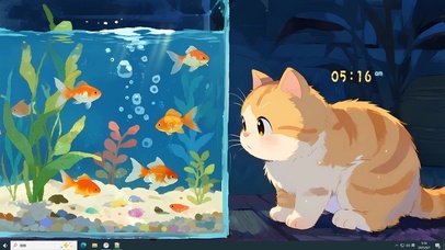 可爱好奇猫咪鱼缸