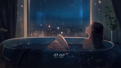 雨夜发呆女孩