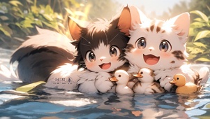 可爱戏水猫咪