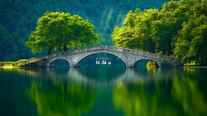 唯美绿色湖水石桥