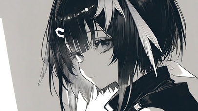 黑白冷漠少女-羽毛笔