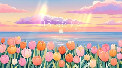 郁金香海边晚霞