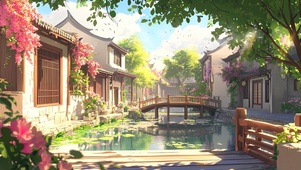 午后的古镇木栈桥