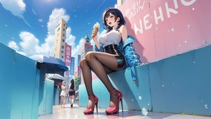 吃雪糕的黑丝妹子