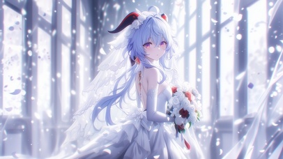 雪墨壁纸丨甘雨丨纯白花嫁丨