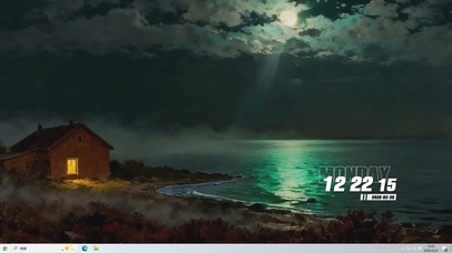 夜景房屋树木河流桌面主题