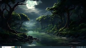 月下森林湖水